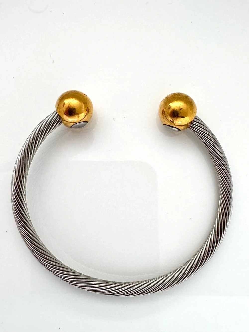 Two-tone Twisted Cable Cuff Bracelet Gold Accent Silver Bracelet  Minimal Cuff
